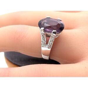 Silver Tone Purple & White CZ Ring Size 5.75